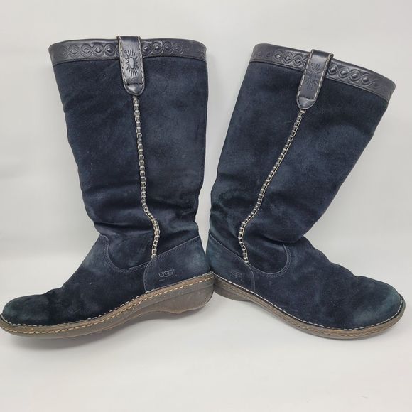 UGG Swell Tall Suede Leather Sheepskin Sherpa Boots Style 5676 Womens 7, EUR 38 - Picture 1 of 8